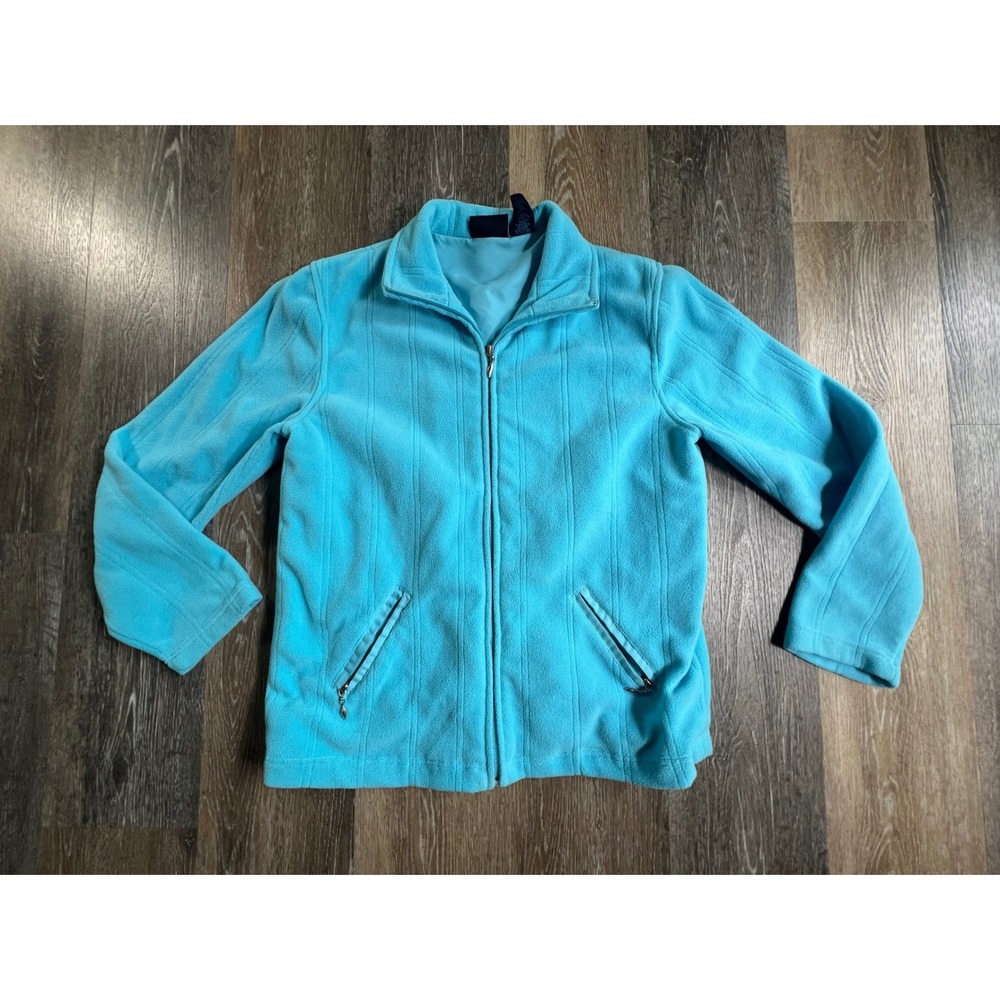 Jane Ashley Fleece Jacket Womens Medium Blue Full Zip Mock Neck Pockets 4261